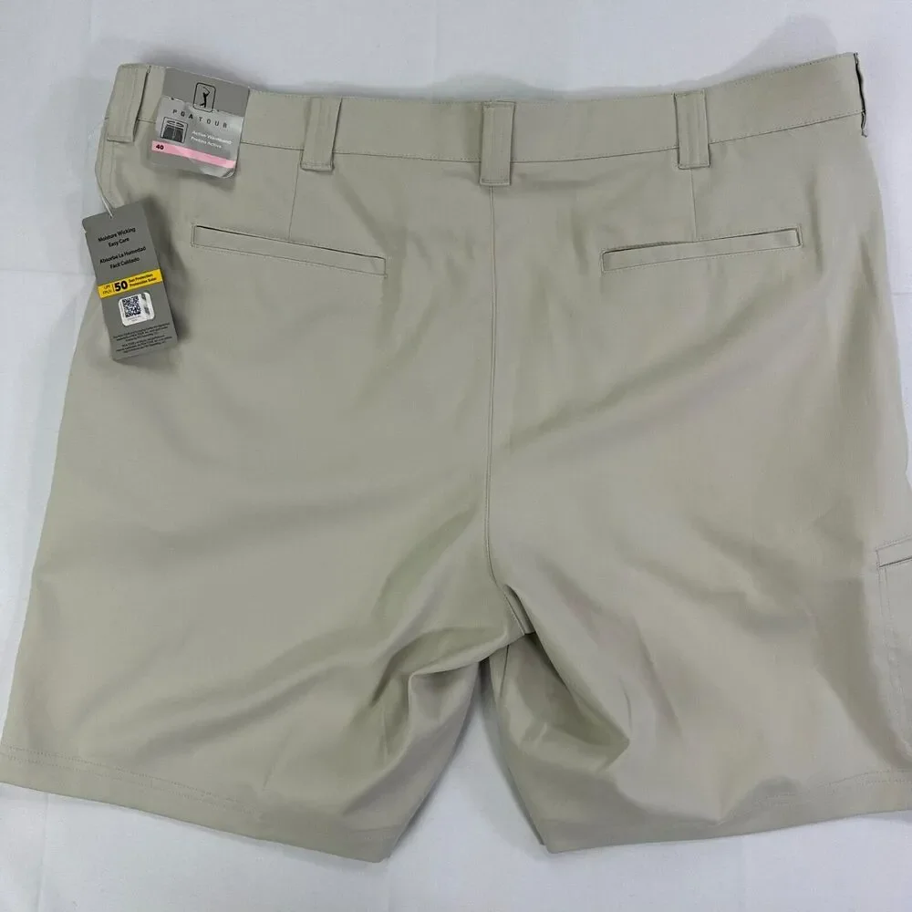 PGA Tour Men's Active Waistband Beige Golf Shorts 40 NWT 6 Pockets 50 UPF